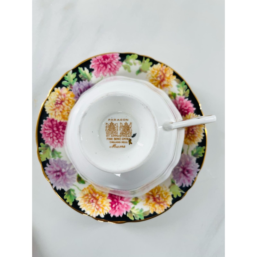 1939 Vintage PARAGON Fine Bone China Cup & Saucer CHRYSANTHEMUM (MUMS) FLOWERS - Picture 7 of 11